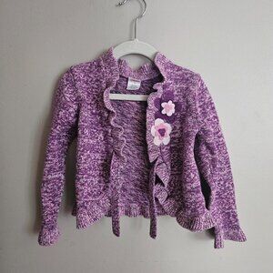 2006 Gymboree Girls 5 Toddler Purple Tie Front Cardigan Sweater Crochet Flower